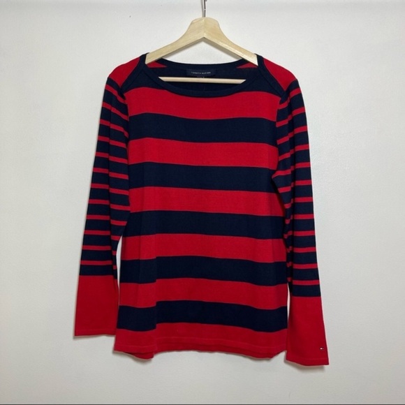 TOMMY HILFIGER Navy Red Stripe Mixed Print Sweater - Picture 6 of 12